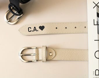 Personalized Leather Belt for Women – Silver & Gold Buckle, Custom Engraved Gift