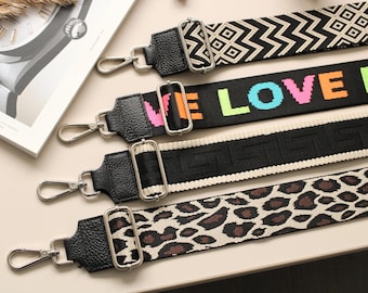 Black Leather Bag Strap with Silver Hardware: Adjustable Fabric Shoulder Strap