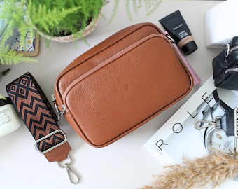 Leather Crossbody Shoulder Bag for Women with extra Patterned Straps, Leather Shoulder Bag, Crossbody Bag with Different Colors