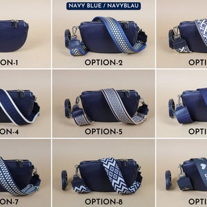 Leder Handtasche für Frauen, Kleine Umhängetasche mit extra gemusterten Riemen, 12 verschiedene Farben, Leder Umhängetasche, Geschenk für Sie Navy Blue