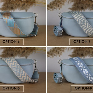 Light Blue Leather Belly Bag for Women with extra Patterned Straps, Leather Shoulder Bag, Crossbody Bag with Different Sizes image 5