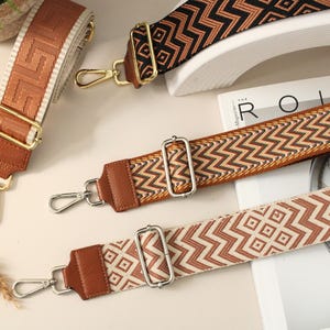 Brown Leather Bag Strap for Women , Strap for Bags with gold and silver Hardware, Wide Strap Shoulder Strap, Fabric Bag Strap