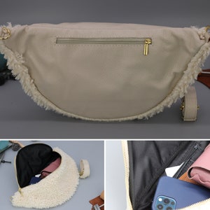 Sac Teddy pour femmes avec fermeture éclair dorée, sac en cuir Teddy Fell avec larges bretelles à motifs, cadeau pour elle, cadeau de Noël image 8