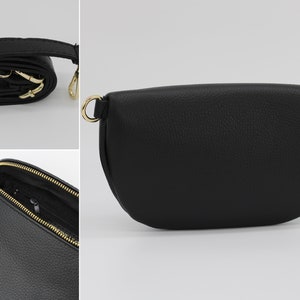 Schwarz Gold Leder Bauchtasche für Frauen mit extra gemusterten Trägern, Leder Schultertasche, Crossbody Tasche mit verschiedenen Größen Bild 8