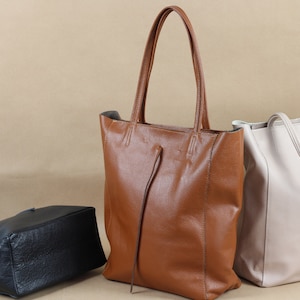 Leather Shopper Bag, Women Shoulder Bag, Large Pouch Bag, Tote Bag with zipper, gift for her