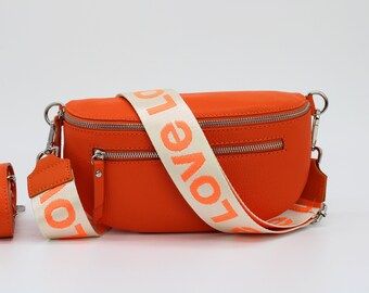 Sac ventre en cuir orange pour femme avec poches supplémentaires à fermeture éclair, options de sangles à motifs, sac à bandoulière en cuir, sac à bandoulière