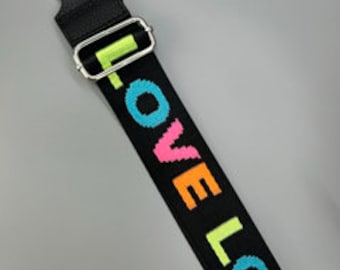 Black Love silver Leather Bag Strap , Strap for Bags with silver Hardware, Wide Strap Shoulder Strap, camera bag straps