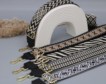 Zwart lederen tasriem voor dames, riem voor tassen met GOUDEN hardware, brede riem schouderriem, cameratasriemen, stoffen tasriem