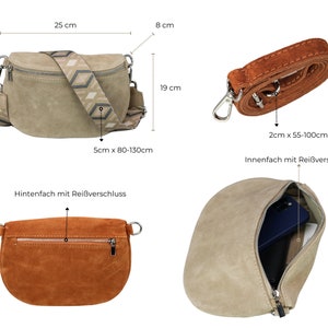 Wildleder Tasche für Frauen mit Reißverschlusstaschen, Leder Schultertasche extra Gemusterte Riemen Optionen, Weihnachtsgeschenk Bild 2