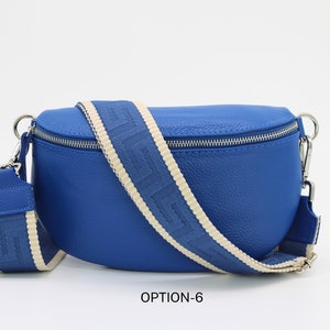 Royal Blau Leder Bauchtasche für Frauen mit extra gemusterten Riemen, Leder Schultertasche, Crossbody Bag mit verschiedenen Größen Option-6
