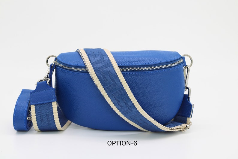 Royal Blau Leder Bauchtasche für Frauen mit extra gemusterten Riemen, Leder Schultertasche, Crossbody Bag mit verschiedenen Größen Option-6