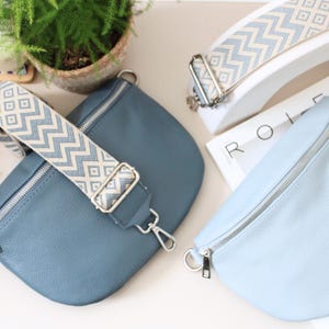Medium Size Leather Belly Bag with zippered pockets, extra Patterned Straps, Leather Shoulder Bag, Crossbody Bag with Different Sizes