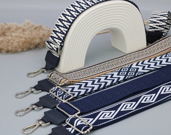 Navy Blue Leather Bag Strap for Women , Patterned Strap for Bags with silver Hardware, Wide Strap Shoulder Strap, camera bag straps