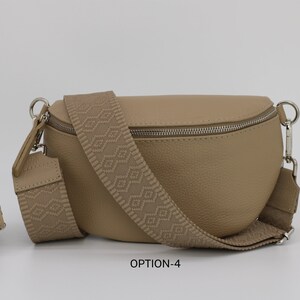 Taupe Leder Bauchtasche für Frauen mit extra gemusterten Trägern, Leder Schultertasche, Crossbody Tasche mit verschiedenen Größen Bild 5