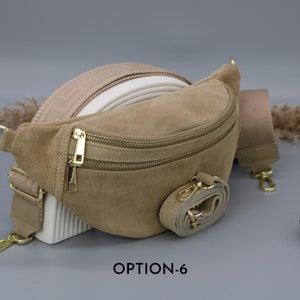 Sac de ventre en cuir taupe en daim pour femmes avec options de sangle à motifs supplémentaires, sac à bandoulière en cuir, sac crossbody avec différentes couleurs Option-6