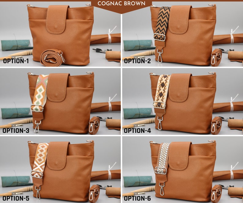 Leder Crossbody Schultertasche für Frauen mit extra gemusterten Riemen, Leder Schultertasche, Crossbody Bag mit verschiedenen Farben Bild 5