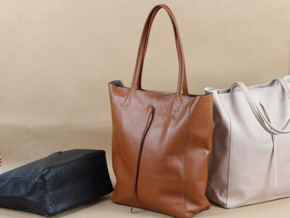 Leather Shopper Bag: Women's Zippered Tote Bag