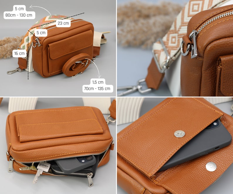 Umhängetasche aus Leder für Frauen mit extra gemusterten Trägern, Lederumhängetasche, Crossbody-tasche mit verschiedenen Farben Bild 2