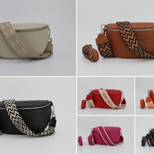 Leder Bauchtasche für Frauen mit extra gemusterten Riemen, Leder Schultertasche, Crossbody Bag mit verschiedenen Größen, Geschenk für Sie