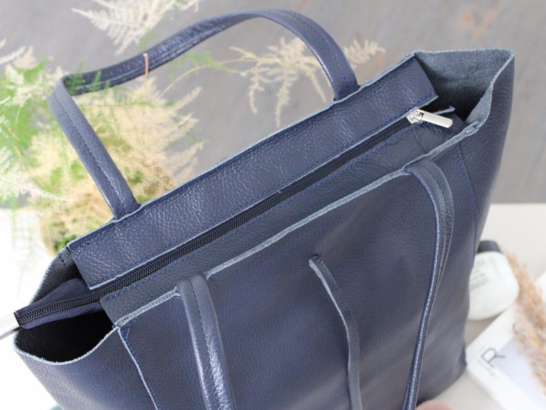 Leder Shopper Bag : Einkaufstasche mit Reißverschluss für Damen Bild 7