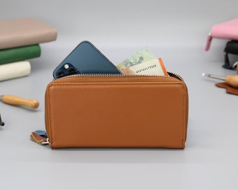 Slim Leather Wallet for Women, Personalized Phone Wallet with Card Slots with zippered Coin Compartment,  Women Purse, gift for her