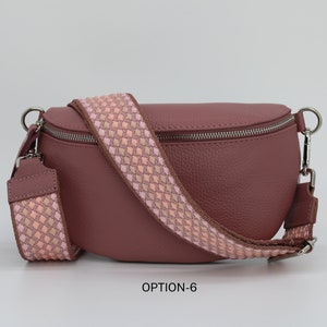 Altrosa Leder Bauchtasche für Frauen mit extra gemusterten Trägern, Leder Schultertasche, Crossbody Tasche mit verschiedenen Größen Bild 7