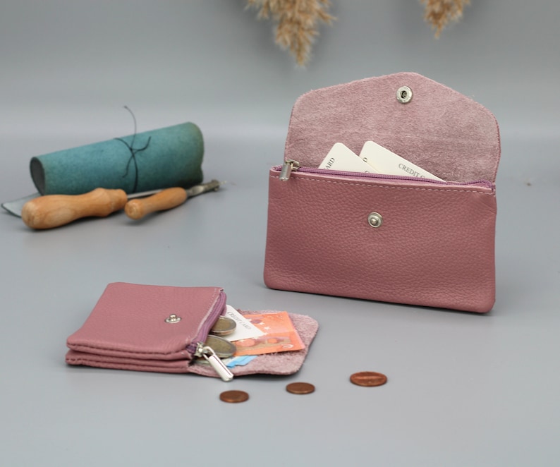 Portefeuille pour femmes en cuir, poche minimale faite à la main pour les femmes, portefeuille souple personnalisé, cadeau de Noël image 1