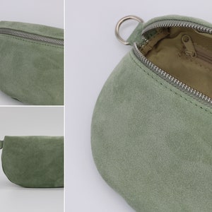 Wildleder Mint Grüne Leder Bauchtasche für Frauen mit extra gemusterten Riemen, Leder Schultertasche, Crossbody Tasche mit verschiedenen Größen Bild 10
