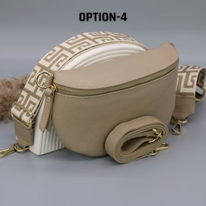 Taupe gouden leren buiktas voor dames met extra patroonriemen, leren schoudertas, crossbodytas met verschillende maten Option-4