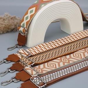 Brauner Leder Taschengurt für Frauen , Taschengurt mit Silber Hardware, breiter Schultergurt, Kamerataschengurte, Stoffbeutelgurt