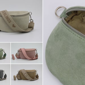 Wildleder Bauchtasche für Frauen mit extra gemusterten Trägern, Leder Schultertasche, Crossbody Tasche mit verschiedenen Größen