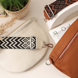 Medium Size Leather Belly Bag with zippered pockets, extra Patterned Straps, Leather Shoulder Bag, Crossbody Bag with Different Sizes