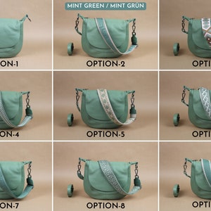 Leder Umhängetasche für Frauen mit extra gemusterten Riemen, Leder Crossbody Bag, Crossbody Bag mit verschiedenen Farben, Geschenk für Sie Mint Green