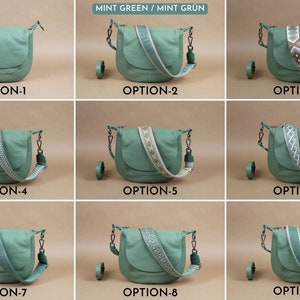 Sac à bandoulière en cuir pour femmes avec sangles à motifs supplémentaires, sac crossbody en cuir, sac crossbody avec différentes couleurs, cadeau pour elle Mint Green