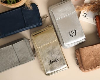 Personalized Leather Phone Case Wallet: Crossbody Shoulder Bag