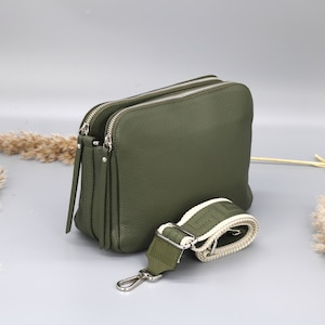 Sac à bandoulière en cuir vert kaki pour femme avec bretelles à motifs supplémentaires, sac à bandoulière en cuir, sac à bandoulière de différentes couleurs