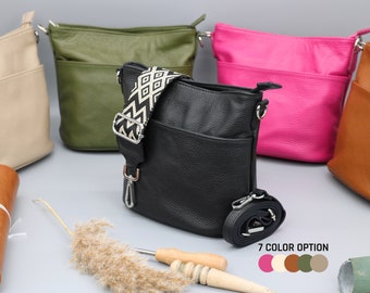 Leder Crossbody Schultertasche für Frauen mit extra gemusterten Riemen, Leder Schultertasche, Crossbody Bag mit verschiedenen Farben, LINA