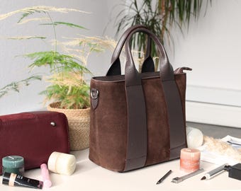 Suèdeleren handtas – elegante schoudertas met meerdere vakken