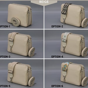 Leder Crossbody Schultertasche für Frauen mit extra gemusterten Riemen, Leder Schultertasche, Crossbody Bag mit verschiedenen Farben Beige