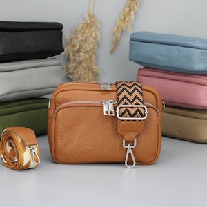 Leather Bag for Women with Patterned wide Straps, Leather Shoulder Bag, Crossbody Bag with Different Colors