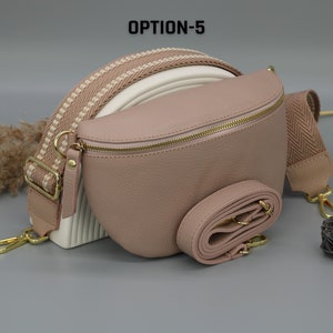 Rose Leder Bauchtasche für Frauen mit goldenem Reißverschluss, extra gemusterte Träger, Leder Schultertasche, Crossbody Tasche mit verschiedenen Größen Option-5