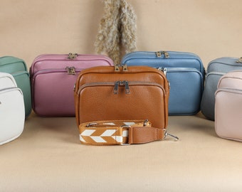 Umhängetasche aus Leder für Frauen mit extra gemusterten Trägern, Lederumhängetasche, Crossbody-tasche mit verschiedenen Farben