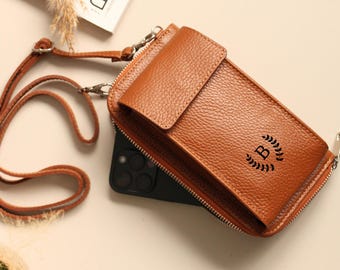 Personalized Leather Phone Case Wallet: Crossbody Shoulder Bag