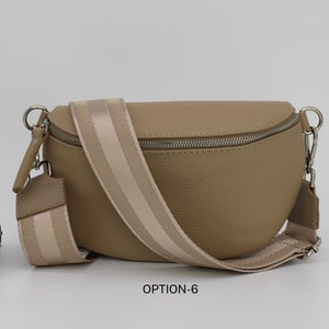 Taupe Leder Bauchtasche für Frauen mit extra gemusterten Trägern, Leder Schultertasche, Crossbody Tasche mit verschiedenen Größen Option-6