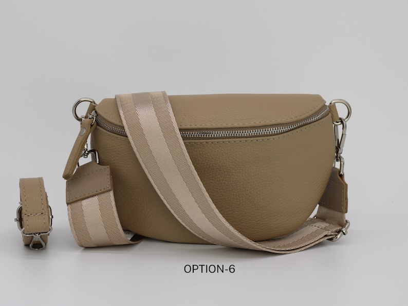 Taupe Leder Bauchtasche für Frauen mit extra gemusterten Trägern, Leder Schultertasche, Crossbody Tasche mit verschiedenen Größen Option-6