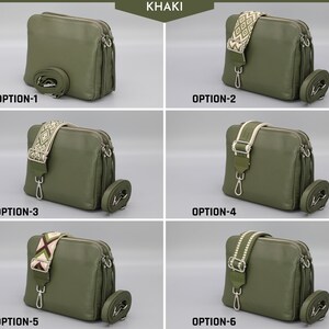 Bolso bandolera de cuero para mujer con correas extra estampadas, bolso bandolera de cuero, bolso bandolera con diferentes colores Khaki Green