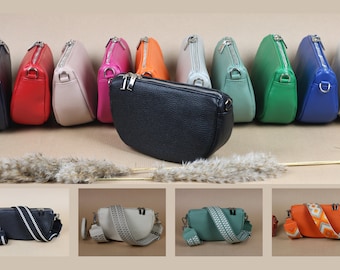 Leren handtas voor dames, kleine schoudertas met extra patroonriemen, 12 verschillende kleuren, lederen crossbody tas, cadeau voor haar