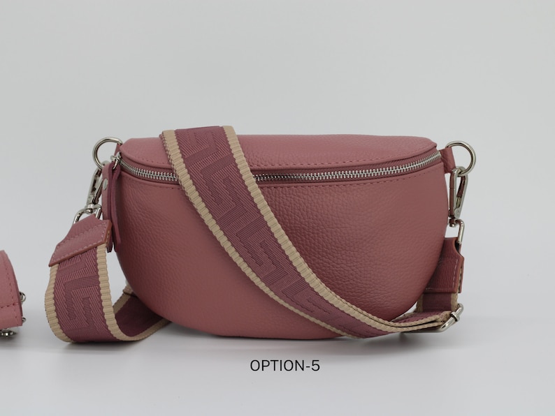 Altrosa Leder Bauchtasche für Frauen mit extra gemusterten Trägern, Leder Schultertasche, Crossbody Tasche mit verschiedenen Größen Bild 6