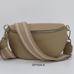 Taupe Leder Bauchtasche für Frauen mit extra gemusterten Trägern, Leder Schultertasche, Crossbody Tasche mit verschiedenen Größen Bild 9