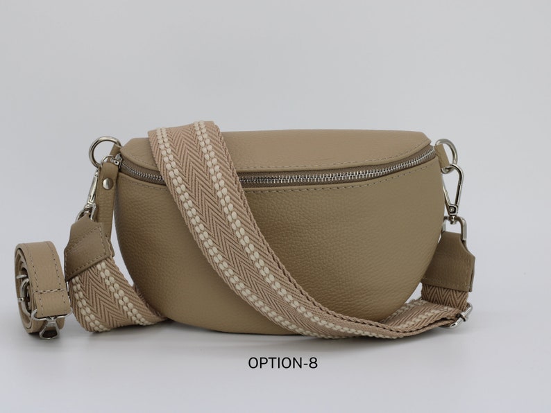 Taupe Leder Bauchtasche für Frauen mit extra gemusterten Trägern, Leder Schultertasche, Crossbody Tasche mit verschiedenen Größen Option-8